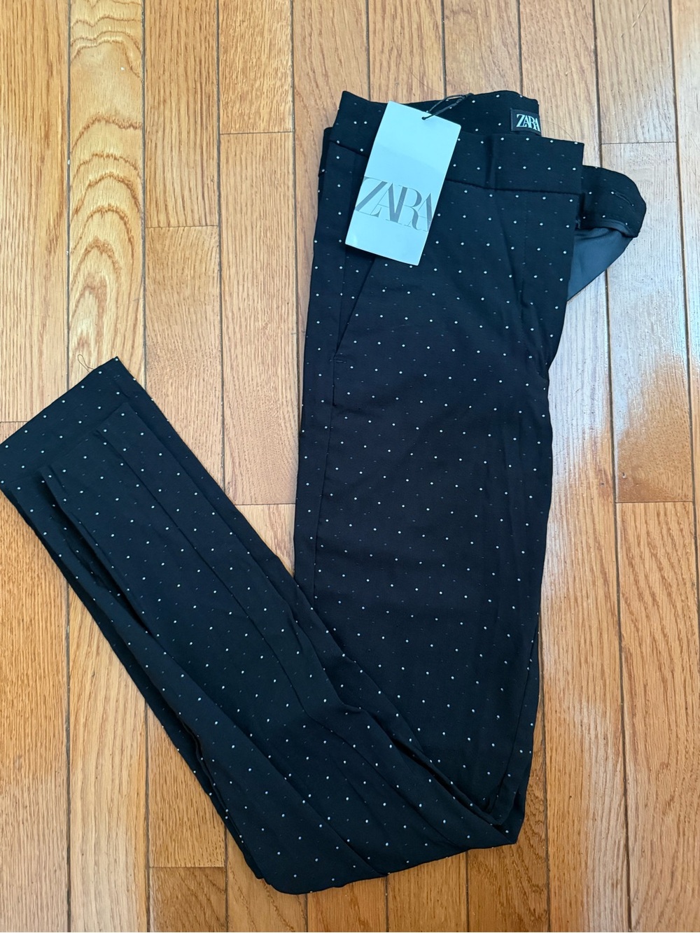 Zara Black Micro-Dot Slim Dress Pants